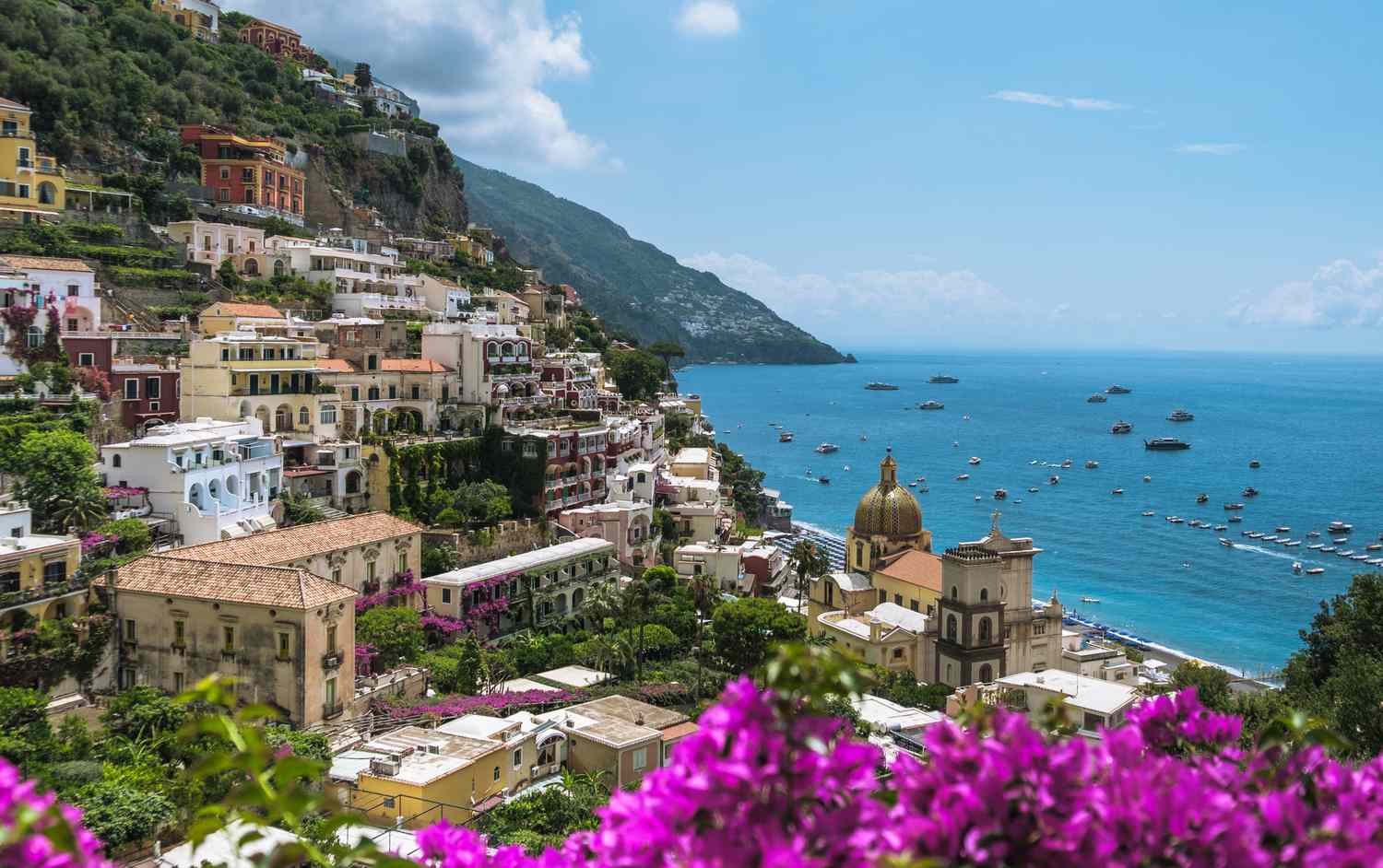 Positano houses on the cliff above the sea